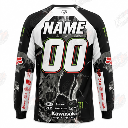 Fox Monster Kawasaki Pro Circuit Black White vintage VMX racing jersey - back product view
