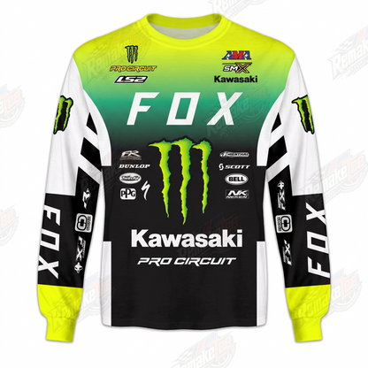 Fox Monster Kawasaki Pro Circuit Neon Yellow Black vintage VMX racing jersey - front product view