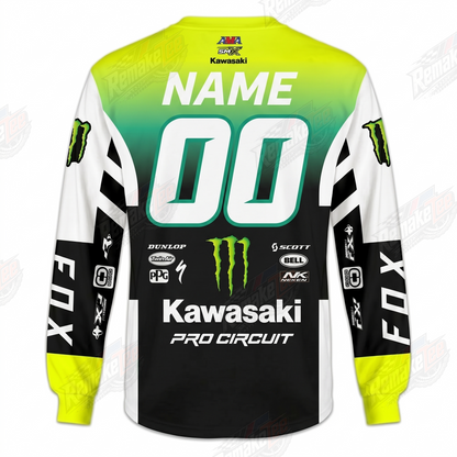 Fox Monster Kawasaki Pro Circuit Neon Yellow Black vintage VMX racing jersey - back product view