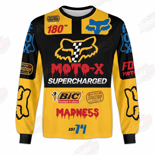 Fox Moto X Supercharged Yellow vintage VMX racing jersey - product view