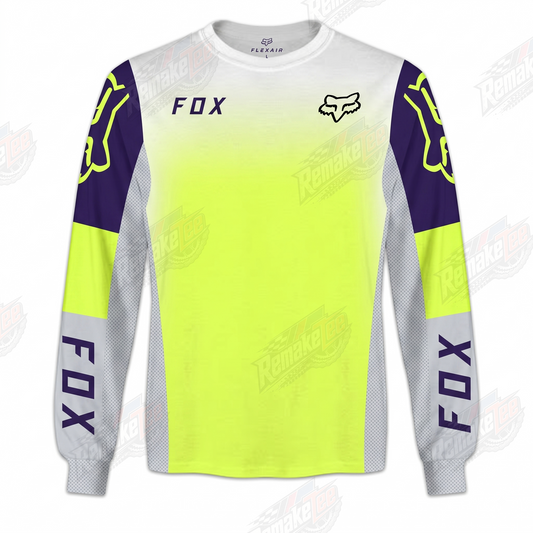 Fox Racing Neon Yellow Purple Gray vintage BMX racing jersey - product view