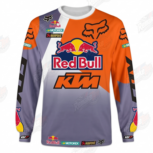 Fox Red Bull KTM Orange Gray vintage VMX racing jersey - front product view