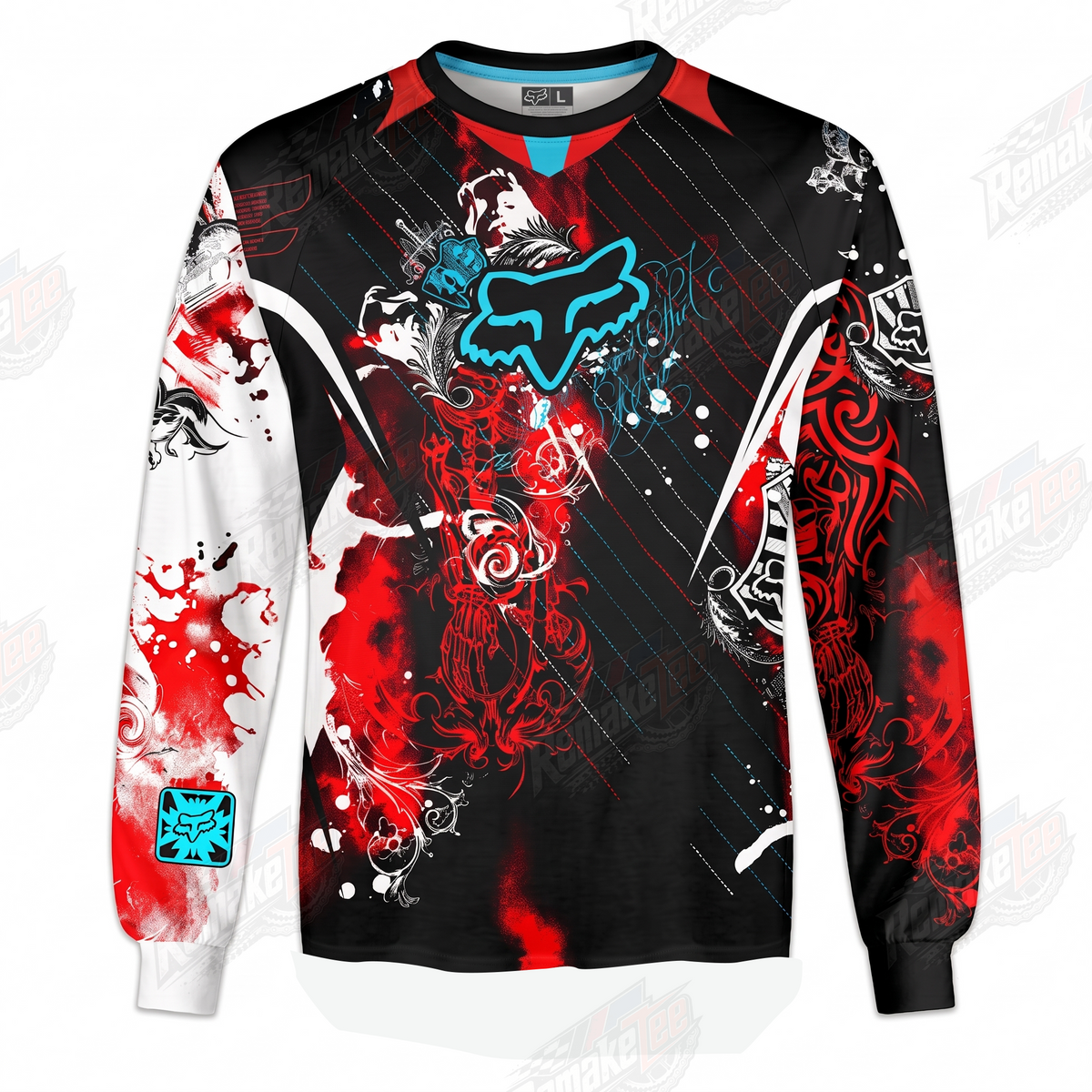 Fox Red Teal Graffiti vintage VMX racing jersey - front product view