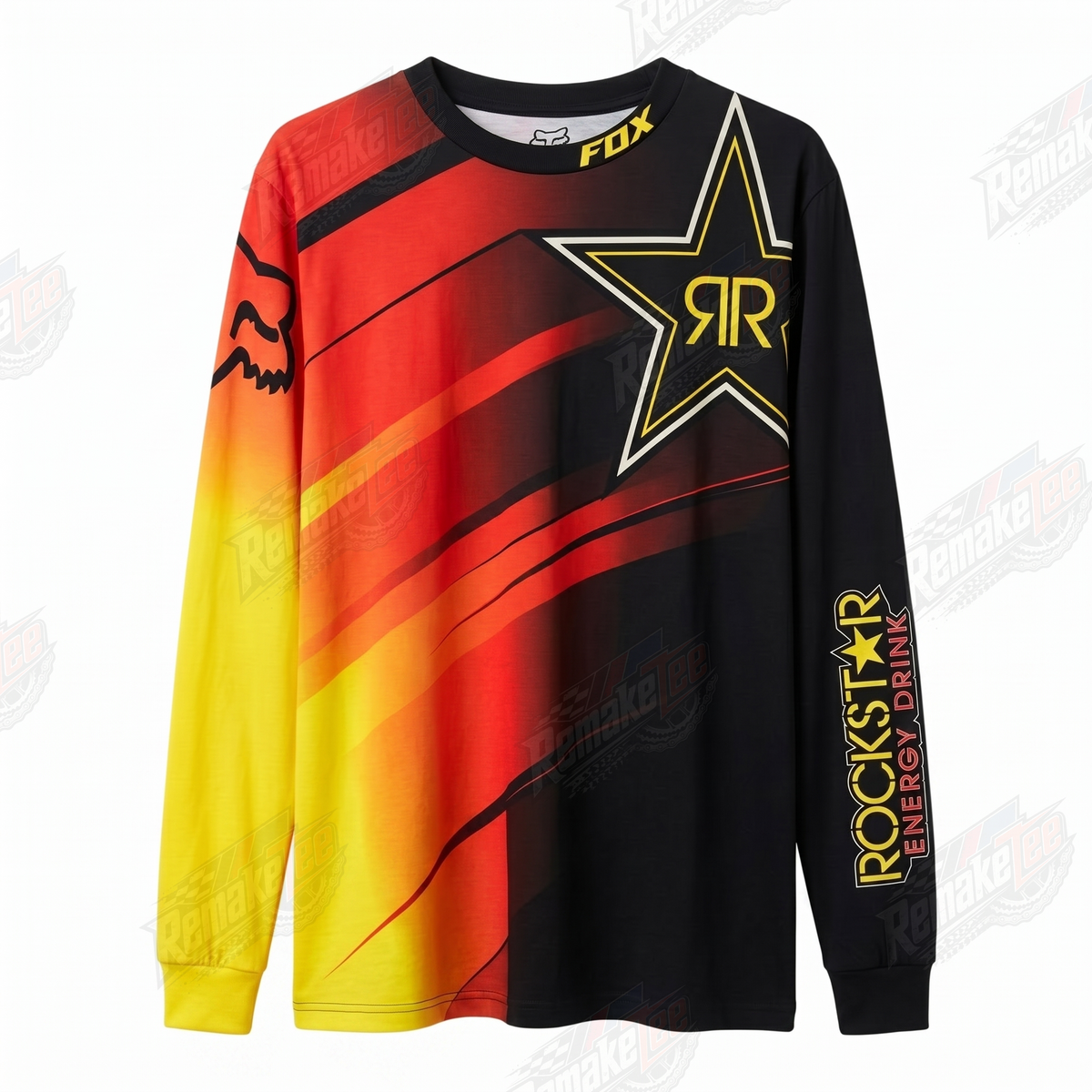 Fox Rockstar Energy Red Orange Yellow Black vintage BMX racing jersey - product view