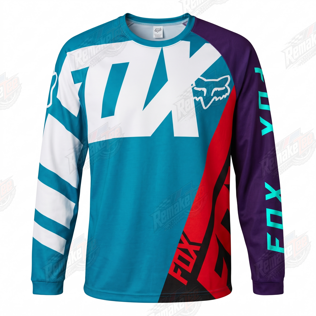 Fox Teal Red vintage BMX racing jersey - product view