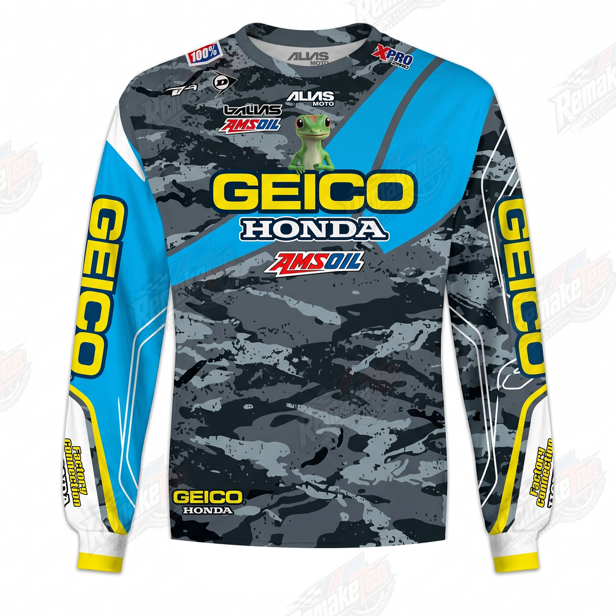 GEICO Honda Camo Blue Yellow vintage VMX racing jersey - front product view