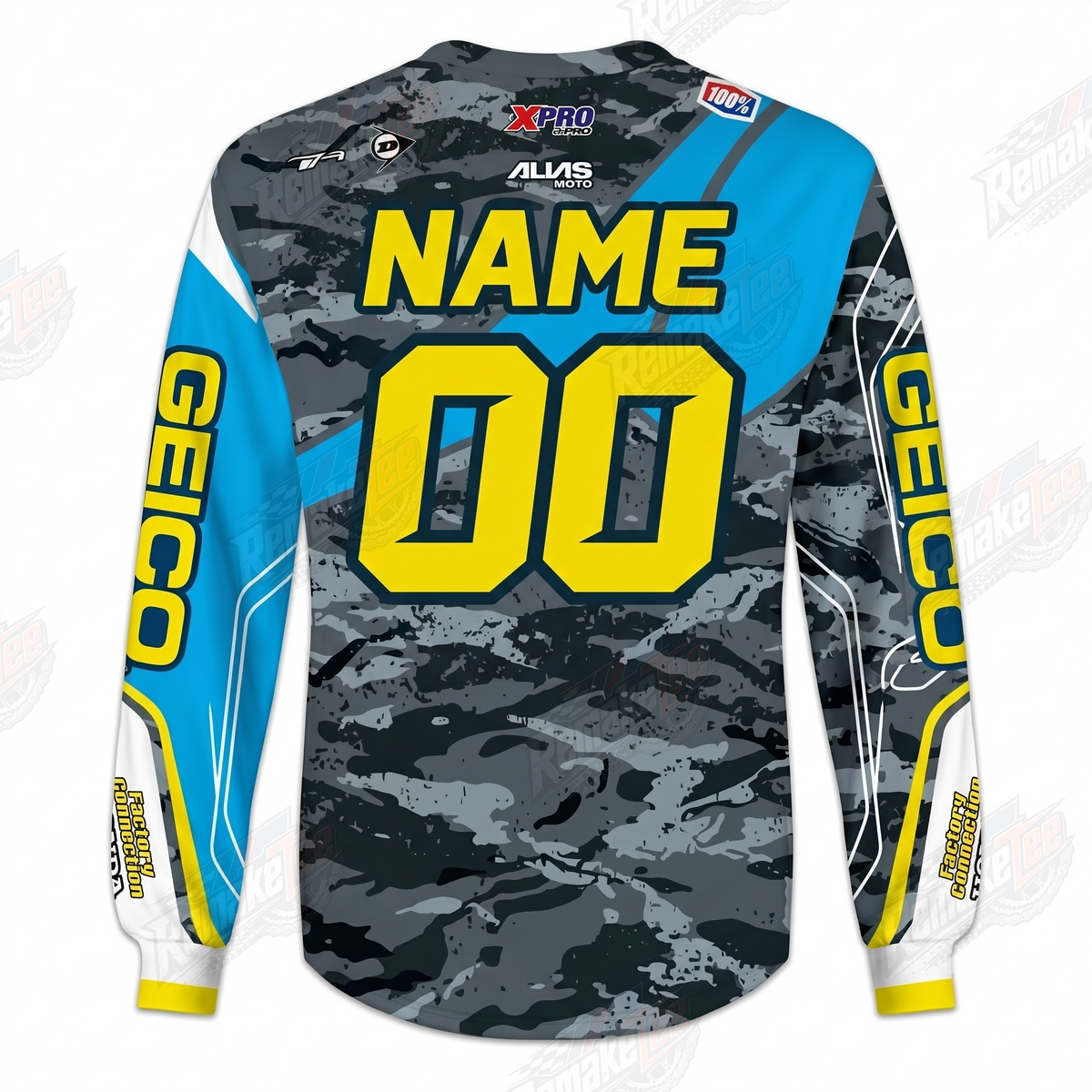 GEICO Honda Camo Blue Yellow vintage VMX racing jersey - back product view