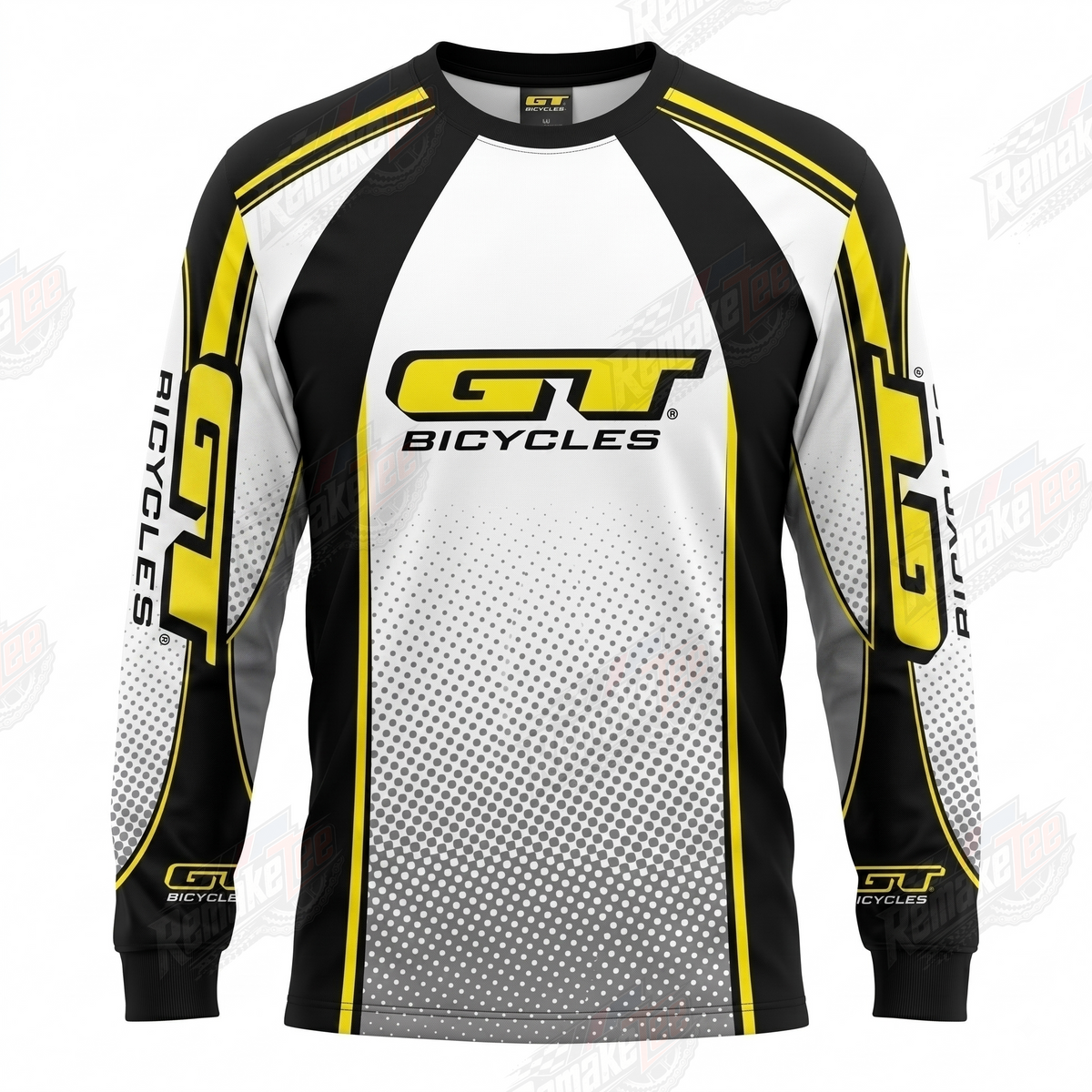 GT Bicycles Black White Yellow vintage BMX racing jersey - product view