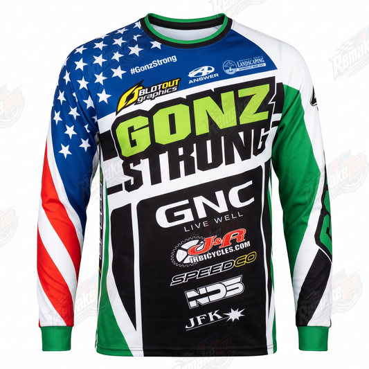 Gonz Strong GNC Green Red vintage BMX racing jersey - product view