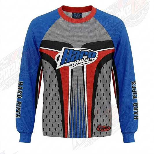 Haro Bikes Haro Pipes Blue Gray Red vintage BMX racing jersey - product view