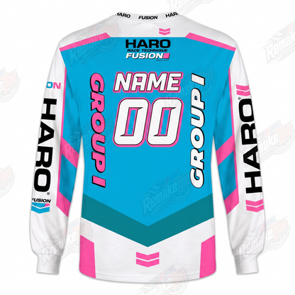 Haro Fusion Blue Pink vintage BMX racing jersey - alternate product view