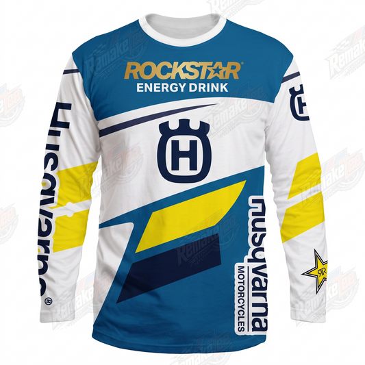 Husqvarna Rockstar Energy Blue White vintage VMX racing jersey - product view