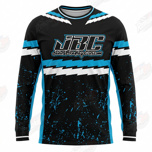 JBC Black Cyan Lightning vintage BMX racing jersey - front product view