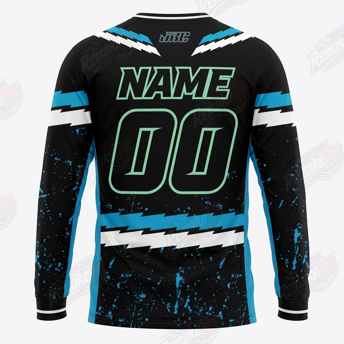 JBC Black Cyan Lightning vintage BMX racing jersey - back product view