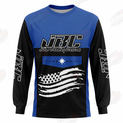JBC John Bradley Custom Blue Black American Flag vintage BMX racing jersey - product view