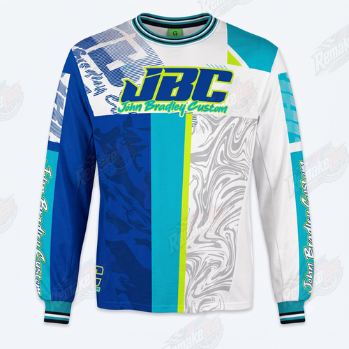 JBC John Bradley Custom Blue Cyan Lime Split Marble vintage BMX racing jersey - product view