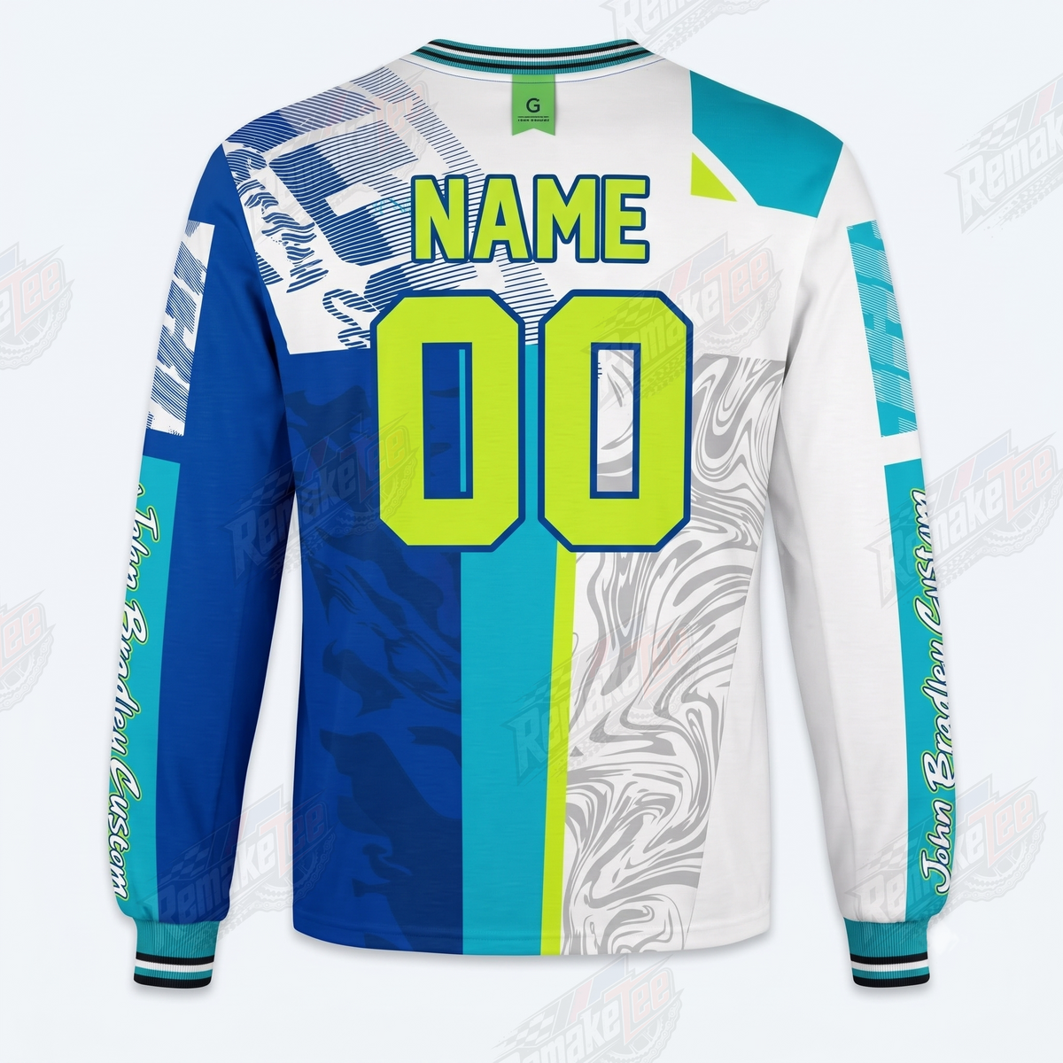 JBC John Bradley Custom Blue Cyan Lime Split Marble vintage BMX racing jersey - alternate product view