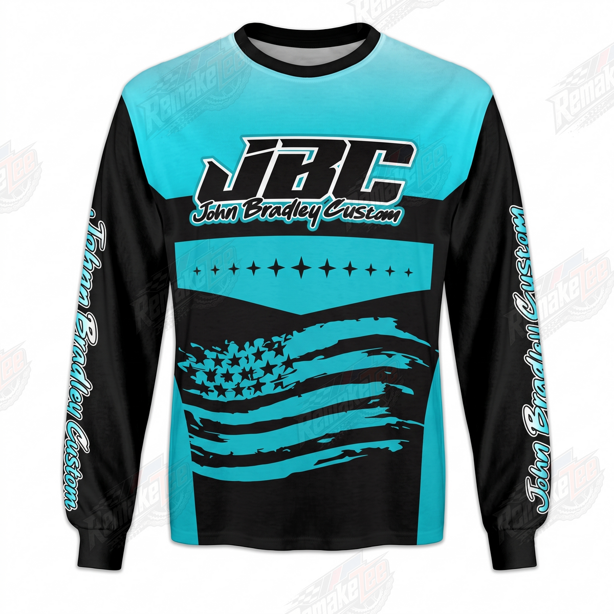 JBC John Bradley Custom Cyan Black American Flag vintage BMX racing jersey - product view