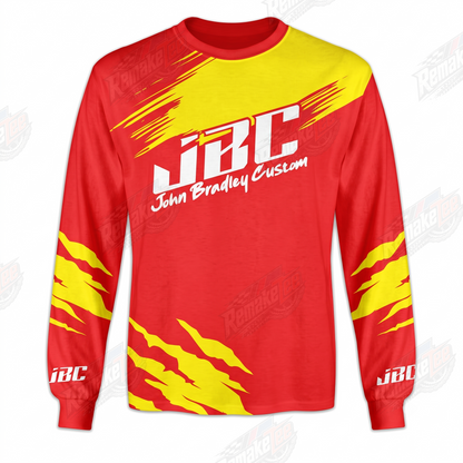 JBC John Bradley Custom Red Yellow Brush vintage BMX racing jersey - product view