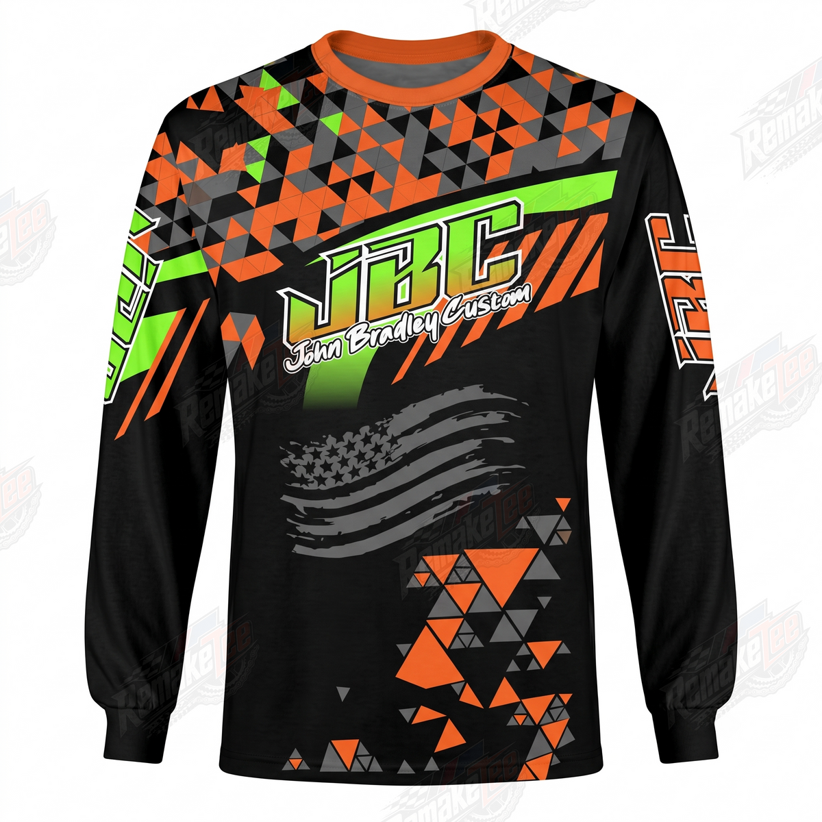 JBC Orange Green Geometric vintage BMX racing jersey - front product view
