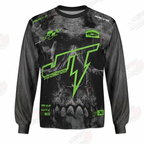 JT Racing Skull Green Black vintage VMX racing jersey - front product view