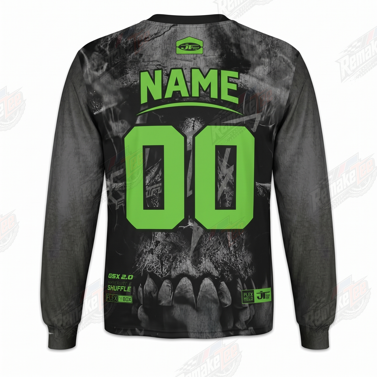 JT Racing Skull Green Black vintage VMX racing jersey - back product view