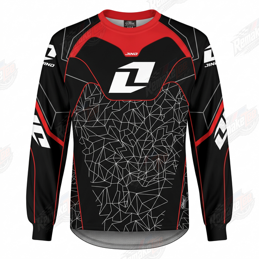 Jino Black Red Geometric vintage BMX racing jersey - product view