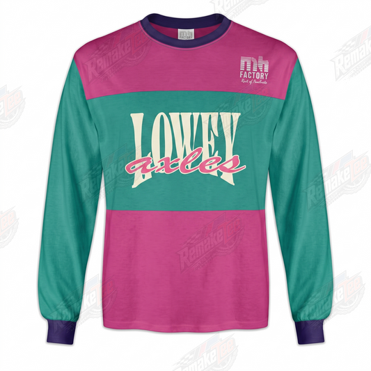 Lowey Axles Teal Pink vintage BMX racing jersey - product view