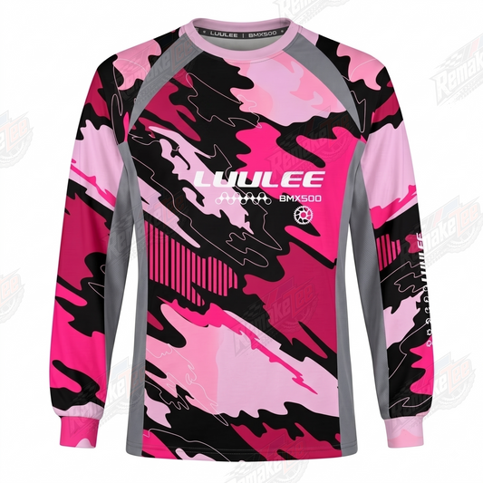 Luulee BMX500 Pink Camo vintage BMX racing jersey - product view