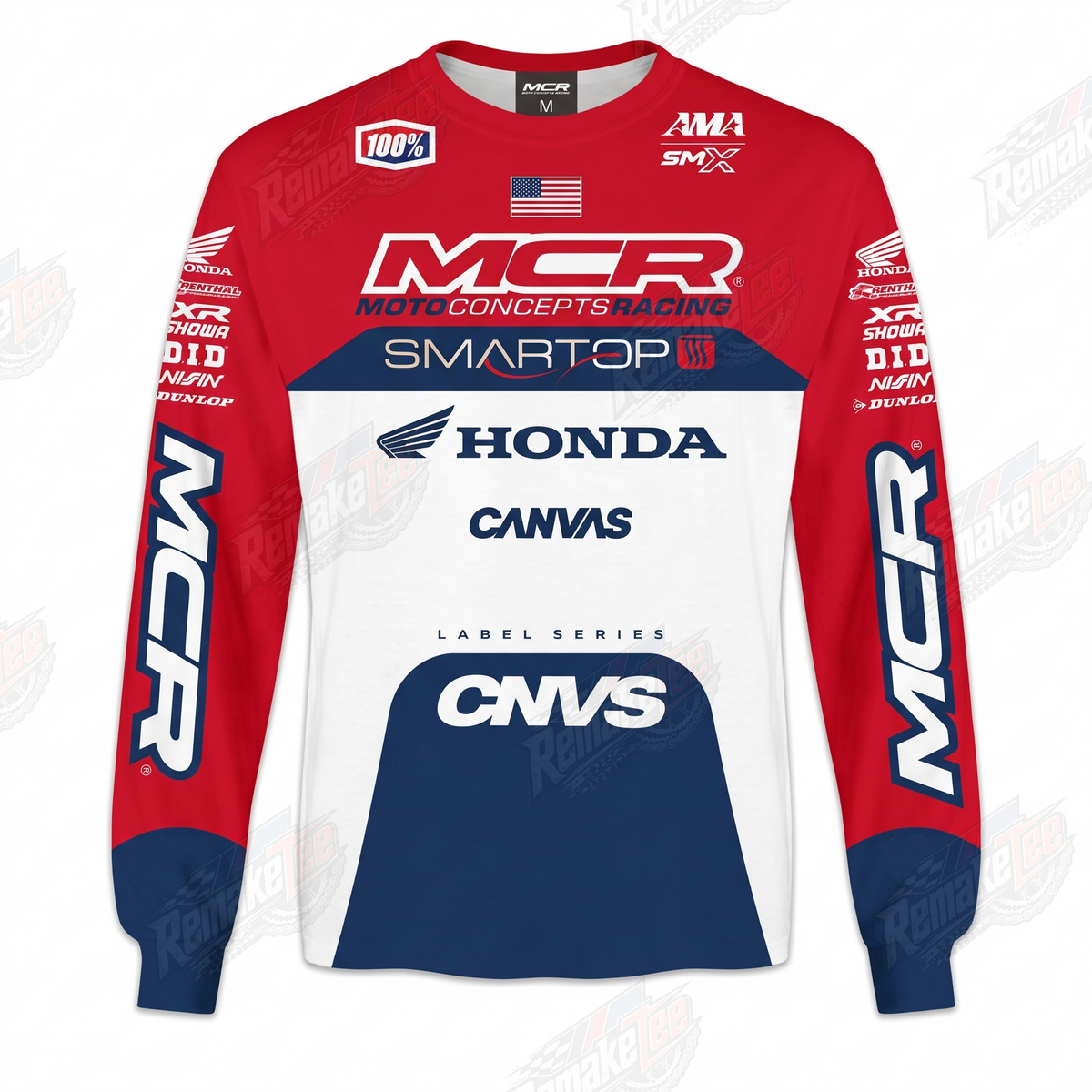 MCR Moto Concepts Racing Honda Canvas Red White Navy vintage VMX racing jersey - front product view