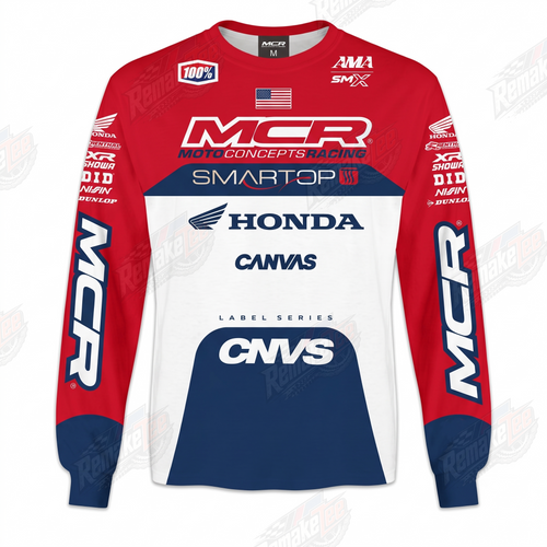 MCR Moto Concepts Racing Honda Canvas Red White Navy vintage VMX racing jersey - front product view