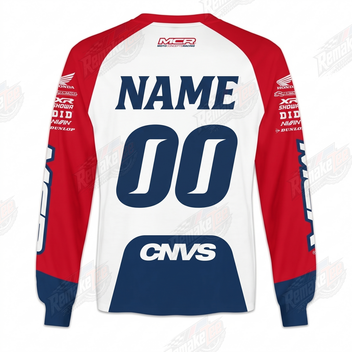 MCR Moto Concepts Racing Honda Canvas Red White Navy vintage VMX racing jersey - back product view