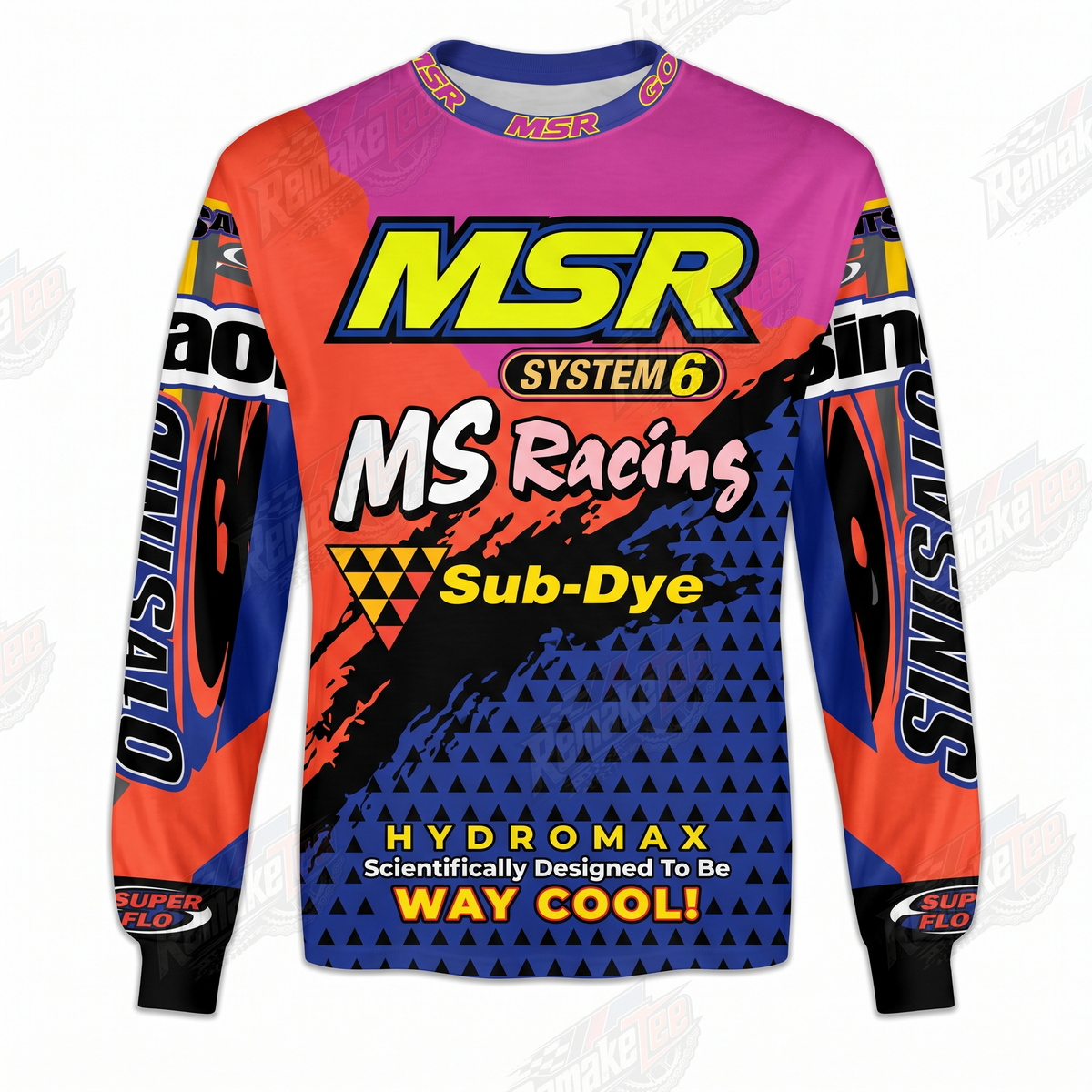 MSR System 6 Sub Dye Orange Blue vintage VMX racing jersey - front view