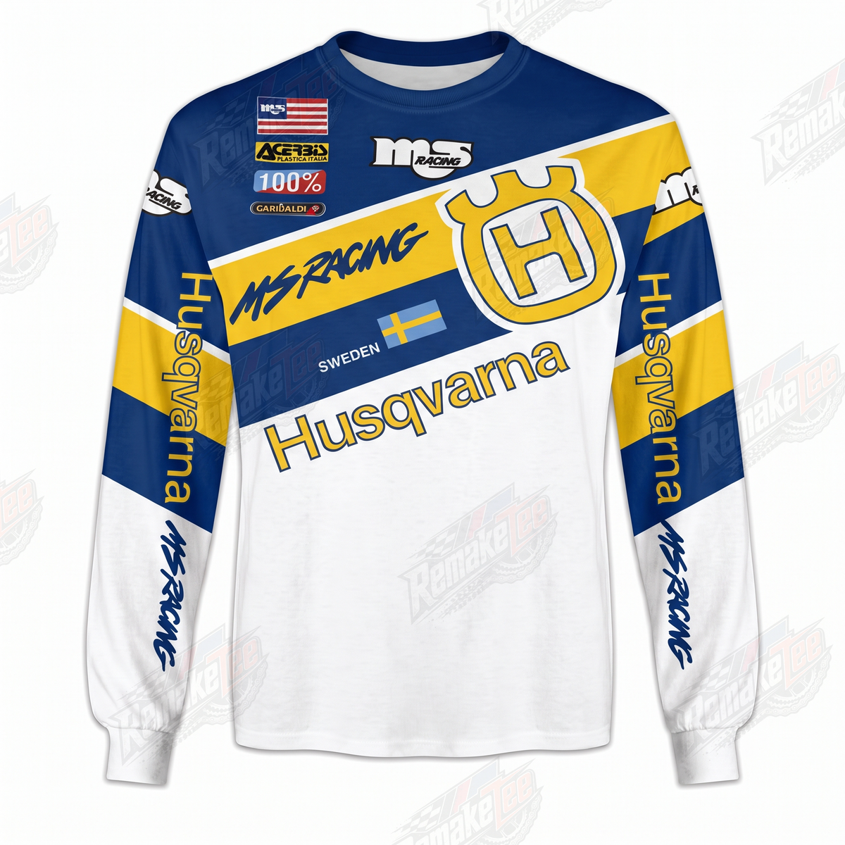 MS Racing Husqvarna Blue Yellow vintage VMX racing jersey - front view