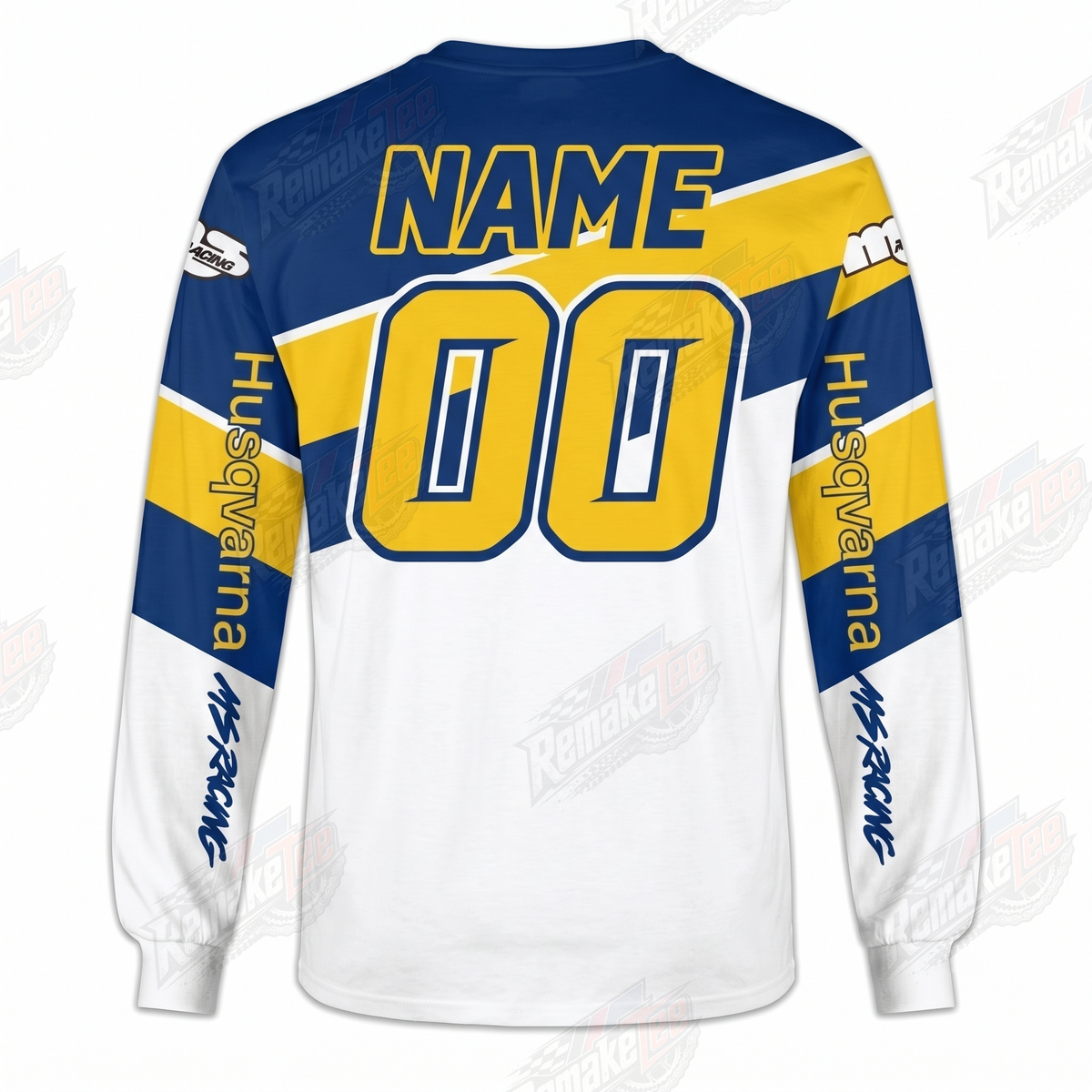 MS Racing Husqvarna Blue Yellow vintage VMX racing jersey - back view