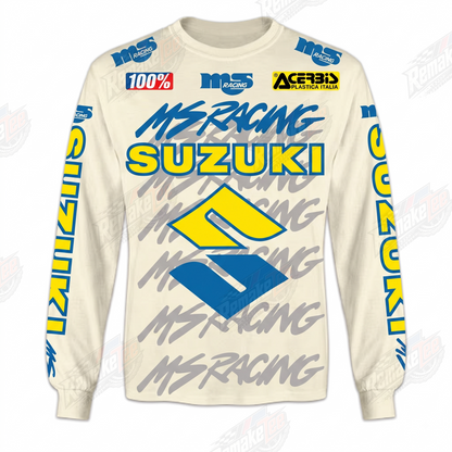MS Racing Suzuki Cream Blue Yellow vintage VMX racing jersey - product view