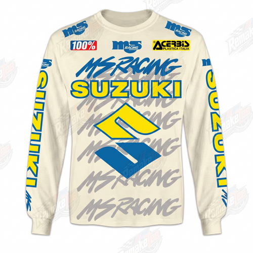 MS Racing Suzuki Cream Blue Yellow vintage VMX racing jersey - product view