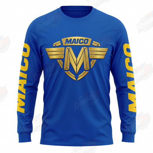 Maico Eagle Blue Yellow vintage VMX racing jersey - front product view
