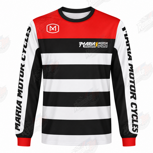 Maria Motor Cycles Red Black White Stripes vintage BMX racing jersey - product view