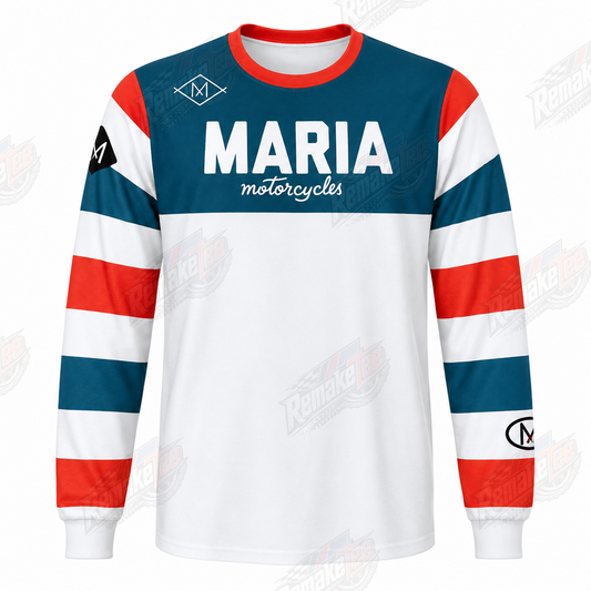 Maria Motorcycles White Teal Red Stripes vintage BMX racing jersey - product view