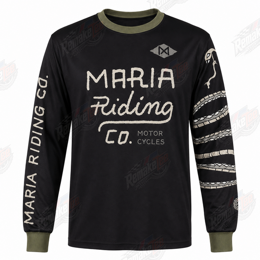 Maria Riding Co Motor Cycles Black Olive Tire Graphic vintage BMX racing jersey - product view