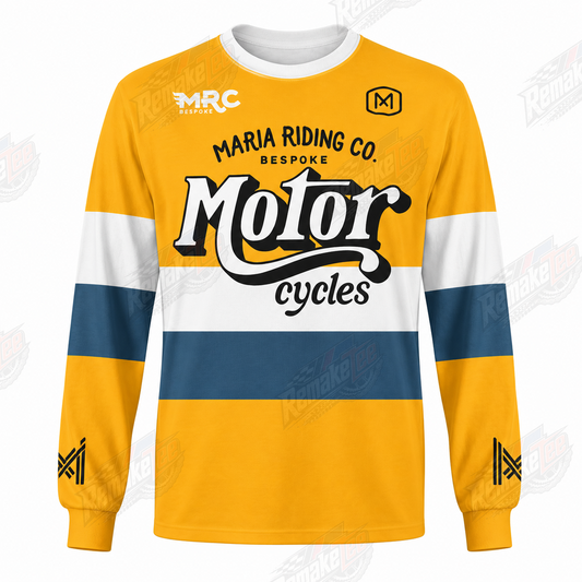 Maria Riding Co Motor Cycles Yellow Navy White vintage BMX racing jersey - product view