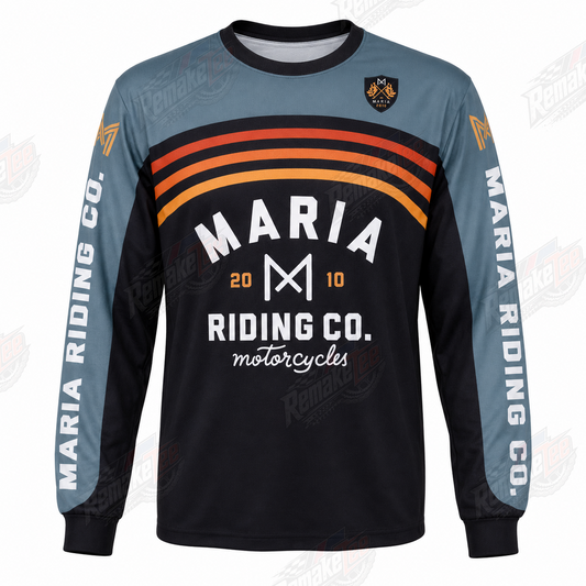Maria Riding Co Motorcycles 2010 Gray Black Orange vintage BMX racing jersey - product view
