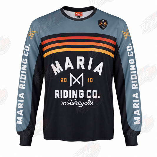 Maria Riding Co Motorcycles Gray Orange Black vintage BMX racing jersey - product view