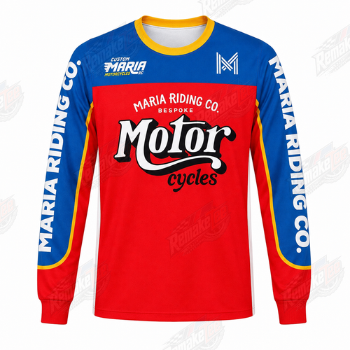 Maria Riding Co Motorcycles Red Blue Yellow vintage BMX racing jersey - product view