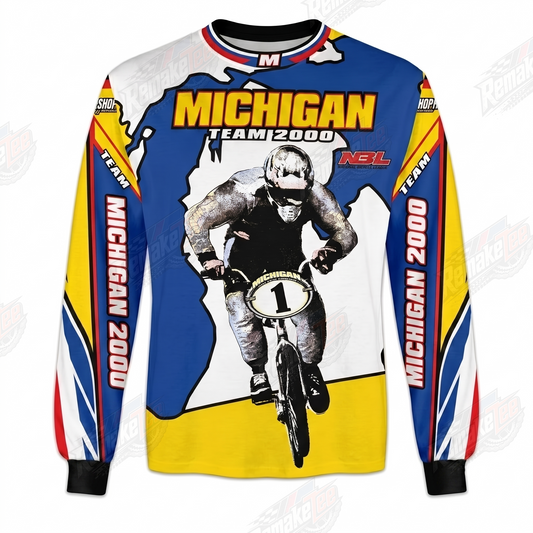 Michigan Team 2000 Yellow Blue vintage BMX racing jersey - product view