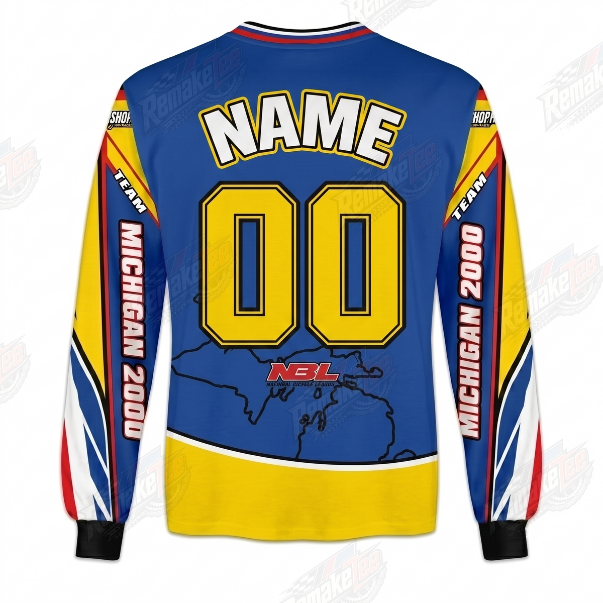 Michigan Team 2000 Yellow Blue vintage BMX racing jersey - alternate product view