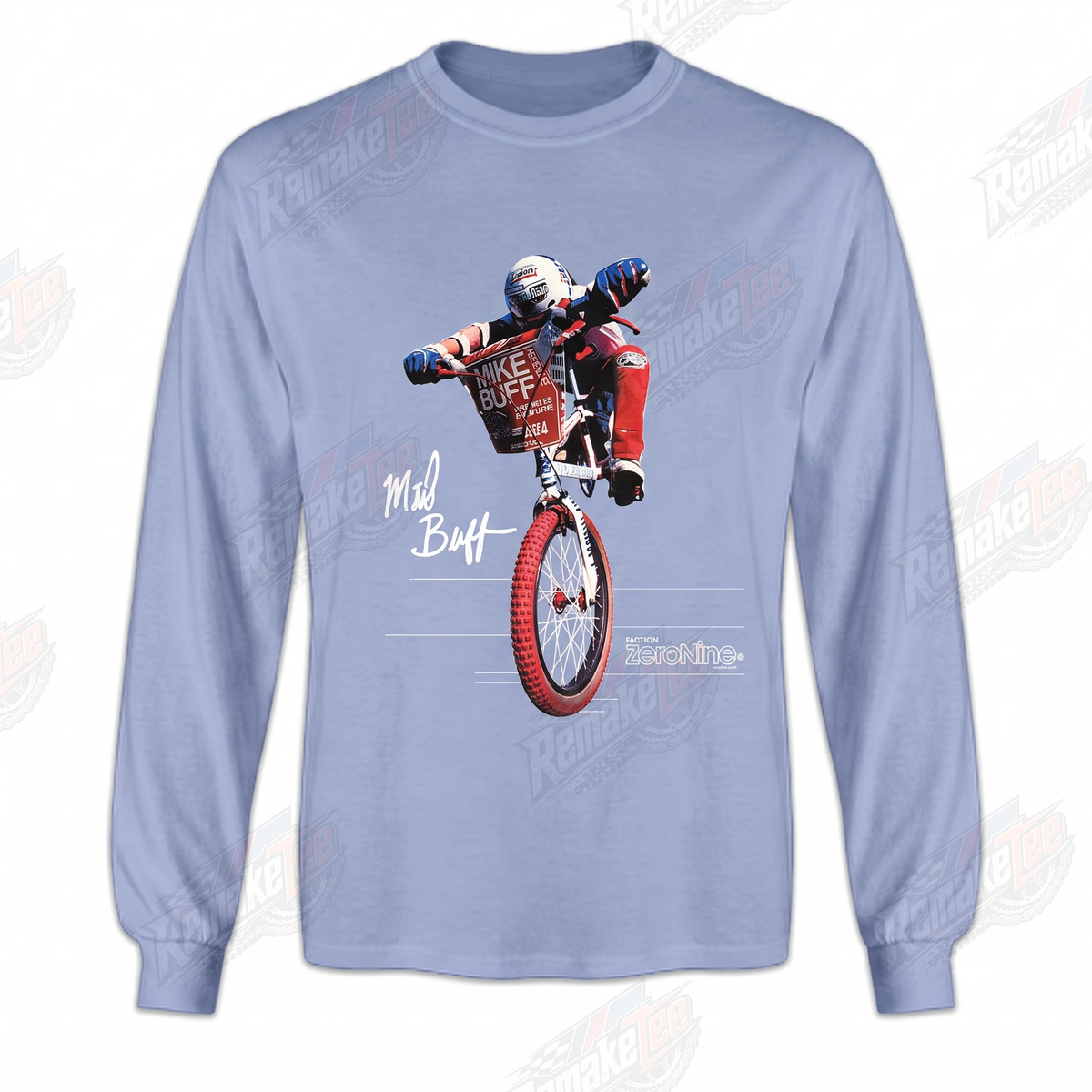 Mike Buff Zeronine Light Blue vintage BMX racing jersey - product view