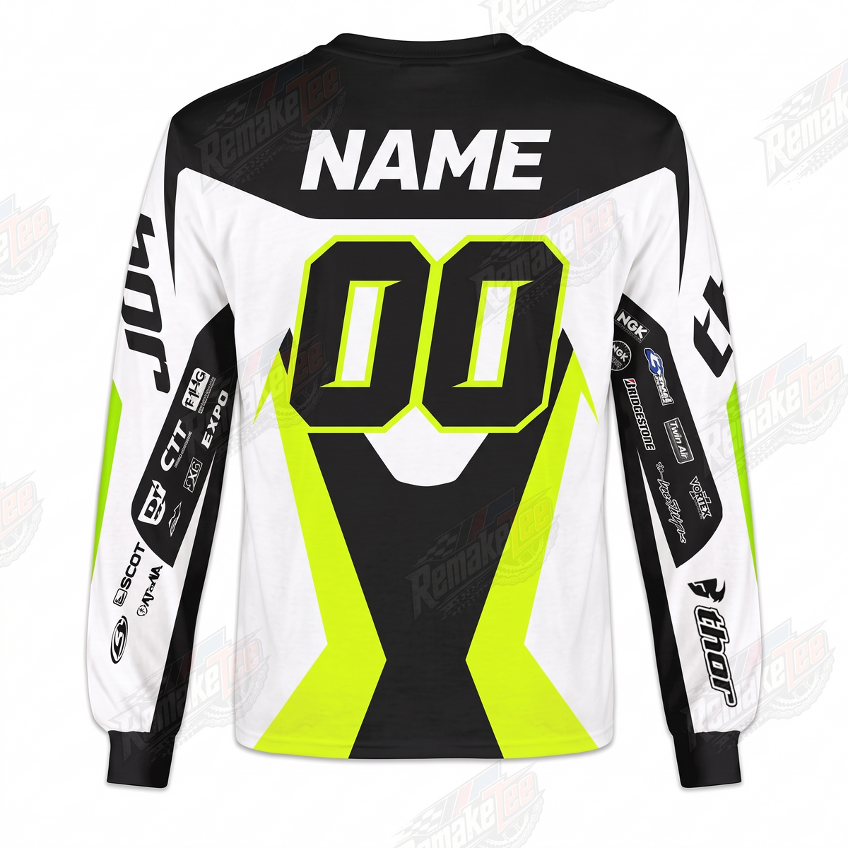 Monster Energy Kawasaki Pro Circuit Neon Yellow White vintage VMX racing jersey - back product view