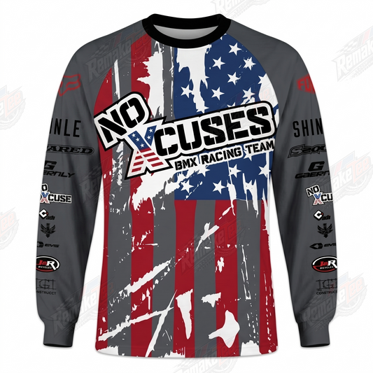 No Xcuses BMX Racing Team USA Dark Gray Red White Blue vintage racing jersey - product view